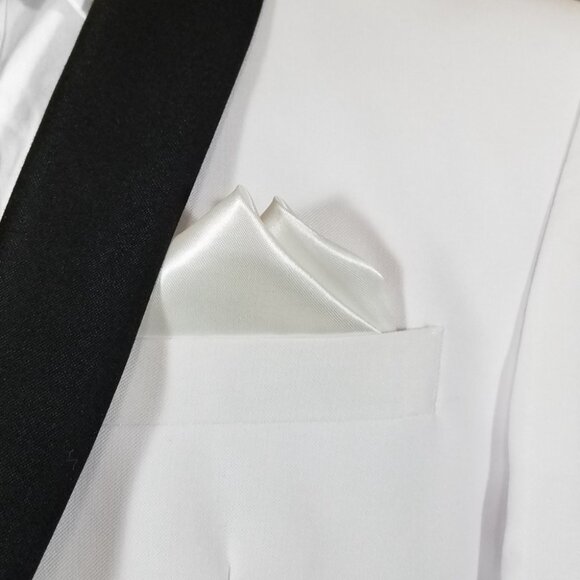 New - Men's 2 PT White Satin Pre-Folded Pocket Square Insert - Picture 1 of 8